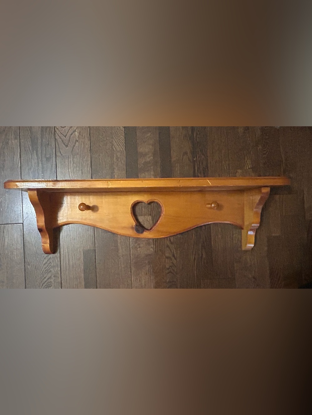 Vintage Wood Wall Shelf w/ Heart Cutout & Pegs | Country Farmhouse Decor